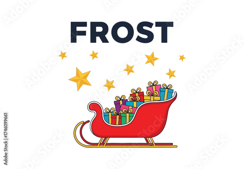 Christmas sleigh with gifts and stars isolated on white background for personalized text