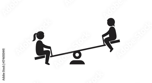Children silhouettes enjoying playtime on a seesaw illustrating balance and childhood fun
