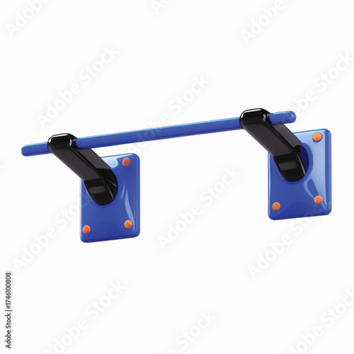 A blue wall-mounted pull-up bar for fitness and strength training, isolated on a white background.