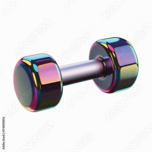 vibrant rainbow metallic dumbbell isolated on a white background, fitness equipment for personal training and workouts