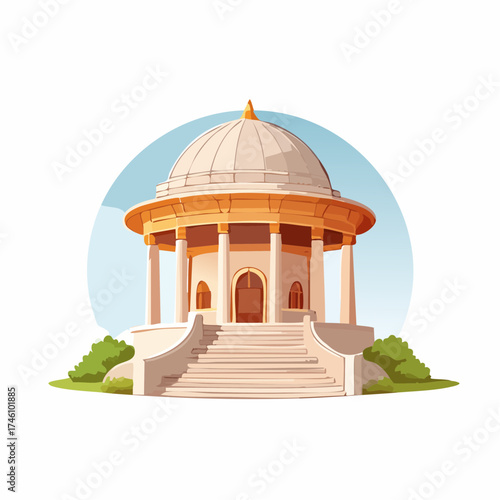Illustrated Pavilion with Dome Columns and Steps in Neutral Tones.