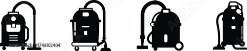 Set of four wet dry vacuum cleaner icons simple line art style vector