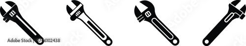 Adjustable wrenches set metal tool equipment for maintenance and repair tasks vector