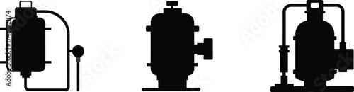 Hydraulic system components expansion vessel pump set simplified icons vector