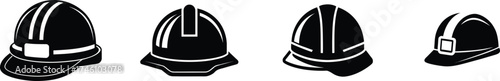 Set of four hard hats for safety protection and industrial work vector