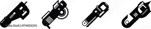 Set of four oscillating multi-tools and cutter attachments for various projects vector
