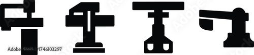 Set of four industrial tool icons clamp vise pipe bender mechanical arm vector