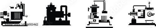 Set of four pipe grooving machine graphics for industrial use vector