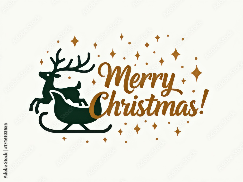 Fototapeta premium Reindeer pulling sleigh with festive text 