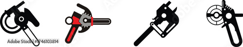 Set of four ratcheting pipe cutter icons for plumbing and construction applications vector