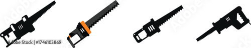 Set of four reciprocating saws power tools for construction and diy projects vector