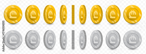 Georgian lari, Realistic Shiny Gold Silver Georgian Lari Currency Coin Set Illustration