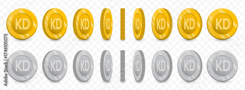 kuwait dinar, Realistic Style Gold and Silver Kuwaiti Dinar Coin Animation Frame Sequence
