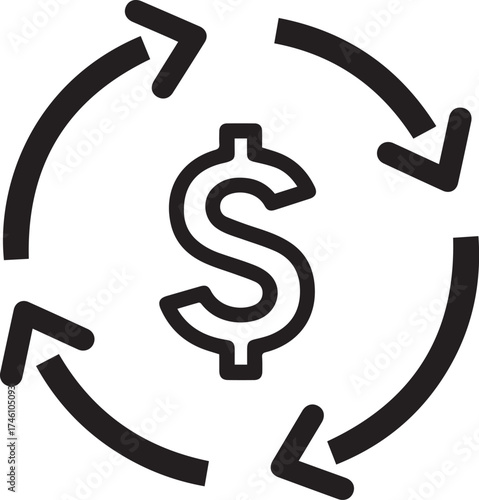 Dynamic money circulation concept showcases financial flow, investment returns, and economic growth in a simple, scalable vector graphic for business use