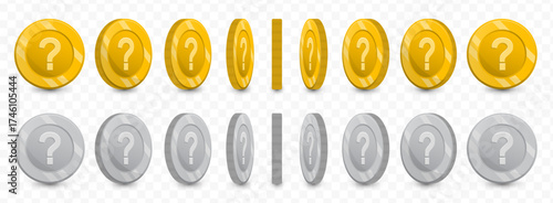 Question mark, Detailed Flat Golden and Silver Coin With Question Mark Animation Set