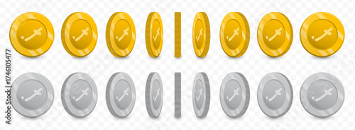 Rufiyaa Maldives, Isometric Gold and Silver Coin Turning Animation Sprite Sheet Illustration