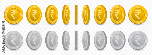 Rupee , Indian rupees, Animated Flat Rupee Coins Turning in Sequence Finance and Currency