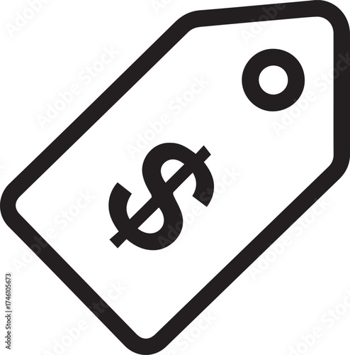 Simple dollar sign on tag icon promotes value and savings, perfect for retail, finance, or e-commerce marketing, originally a scalable graphic