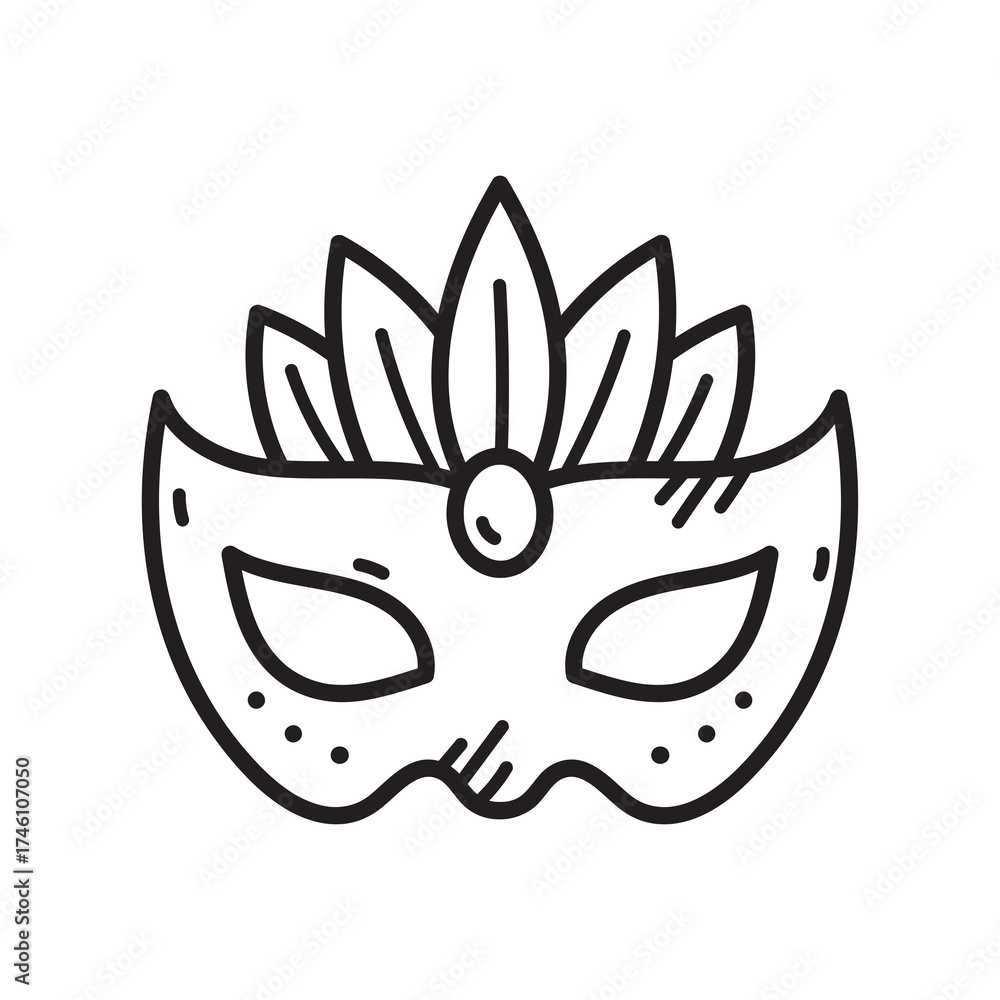 Naklejka premium Festive Mardi Gras Mask Illustration with Feather Ornament on Transparent Background