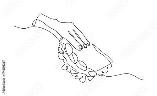continuous one line of people hand holding delicious sandwich burger fast food or junk food. Sketch drawing editable stroke concept vector illustration for meal cafe or restaurant