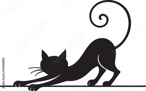 silhouette of a cat in a stretching pose vector illustration 