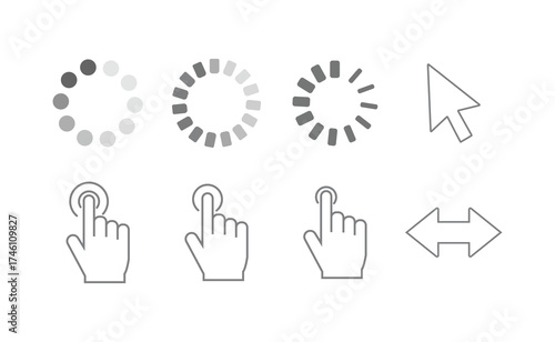 Collection of digital interface loading and cursor icons for web and app design