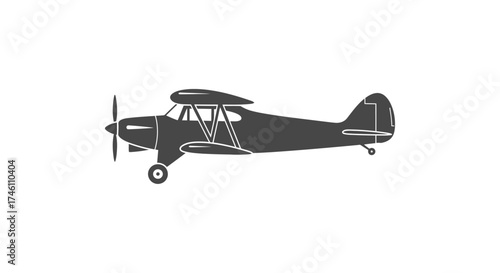 Vintage biplane aircraft with propeller side view isolated on retro aviation transport