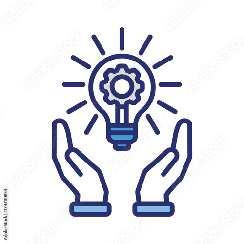 Hands hold a gear lightbulb illustrating ideas innovation process technology suitable for educational presentations tech related articles websites marketing materials.
