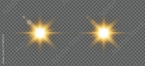 Bright golden lens flare effect isolated on transparent background for creative use
