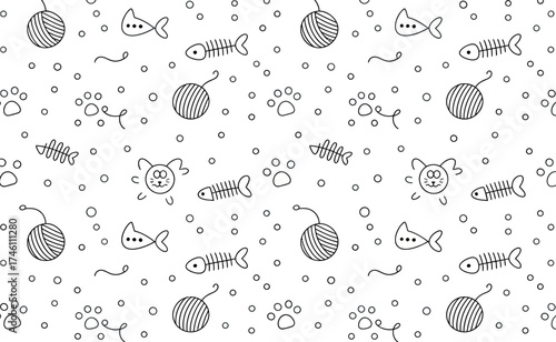 Charming hand-drawn cat themed seamless repeating pattern design vector