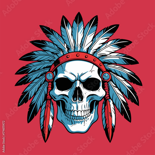 illustration of an Indian warrior skull