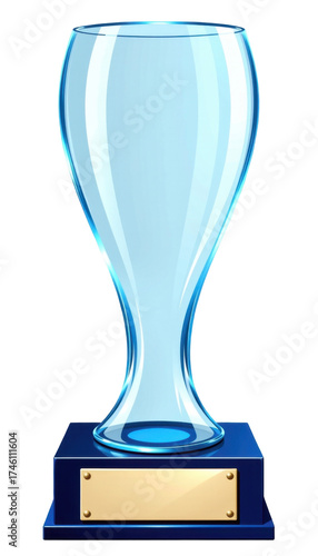 Elegant crystal trophy cup with blue accents on sturdy black base suitable for awards recognition achievement and competition celebrations