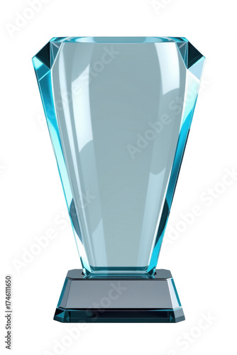 Elegant crystal trophy with modern geometric design on black base, award symbol for achievement, victory, competition, excellence, recognition, success