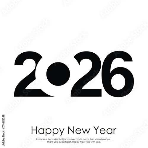 Minimalist 2026 Happy New Year logo design greeting card. Vector illustration