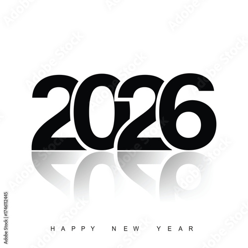 Minimalist 2026 Happy New Year logo design greeting card. Vector illustration