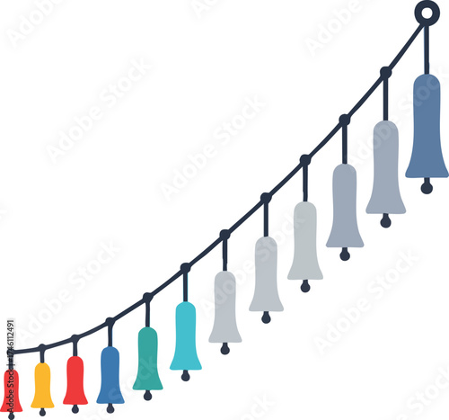 Colorful bell string illustration on white background in flat design