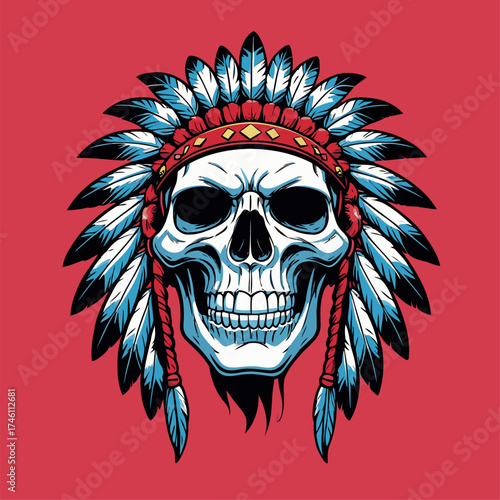 illustration of an Indian warrior skull