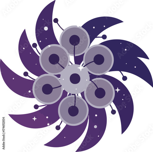 Abstract cosmic floral shape with circles and galactic swirls