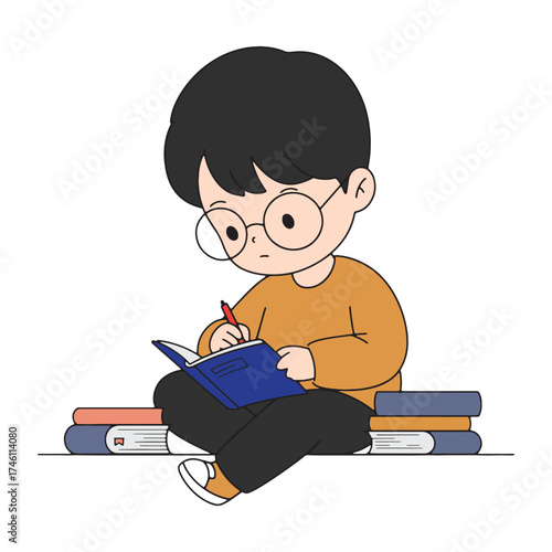 A Focused Student's Journey Sketch of a Boy Engaged in Learning with Books