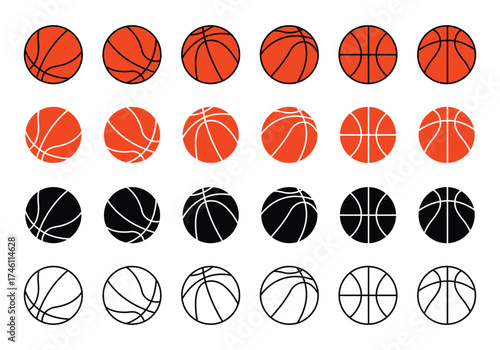 basketball set collection pack bundle black shape icon silhouette vector flat illustration design on white background