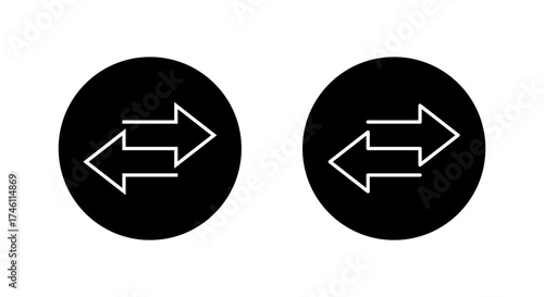 Exchange arrow icon in black circle. Two way arrows symbol. Data transfer sign