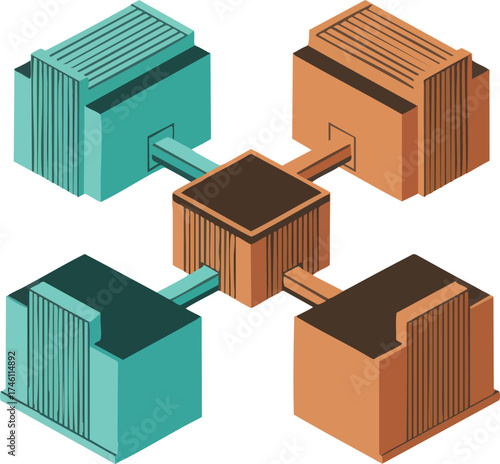 Isometric illustration shows data center server configuration
