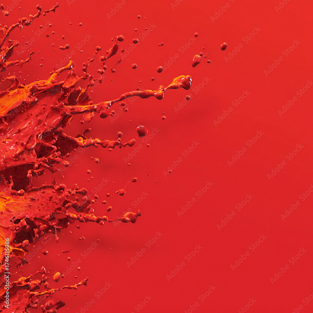 Obraz premium A vibrant red paint splash against a solid red background creating a dynamic abstract composition