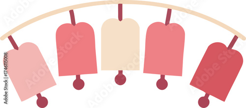 Cute pastel mobile with hanging bells, flat vector illustration