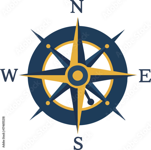 Compass rose illustration for navigation and direction finding tool