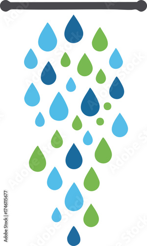 Water drops falling, rain concept, abstract design, white background