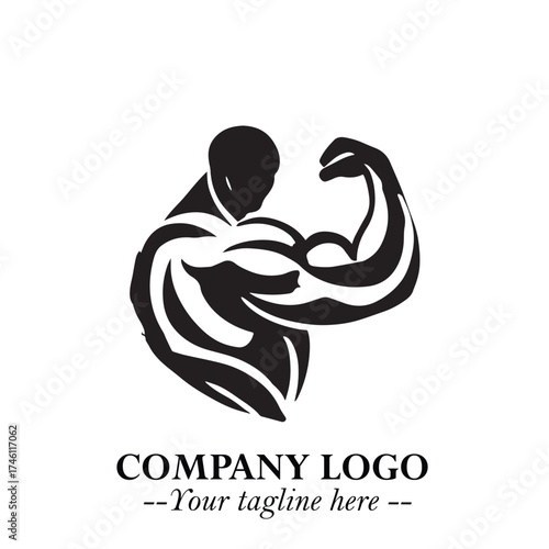 Arm Muscular Logo Symbol Black on White Background in Bold Minimalist Vector Design for Fitness Brand	
