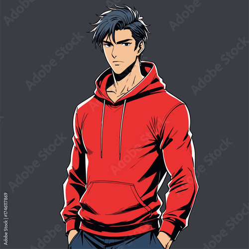 illustration of anime boy wearing hoodie