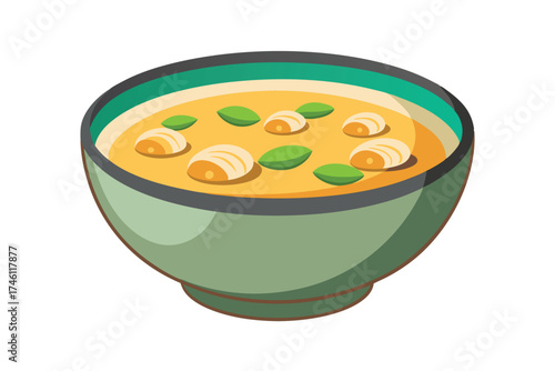 Delicious Creamy Soup Bowl with Dumplings and Green Garnish