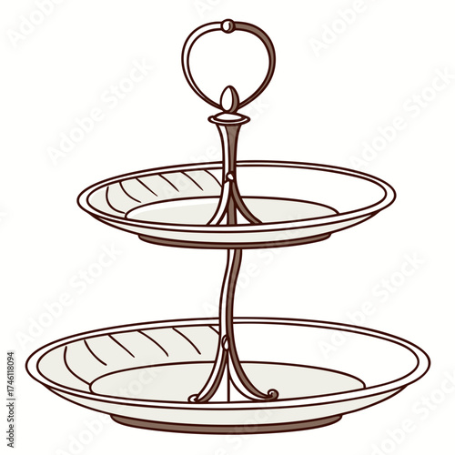 Elegant two tiered serving stand with a central handle for presenting pastries and desserts at parties